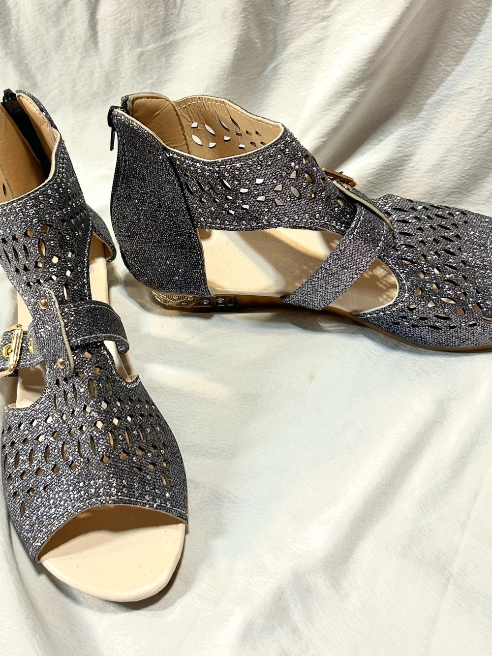 Metallic Gray Cutout Women’s Sandals